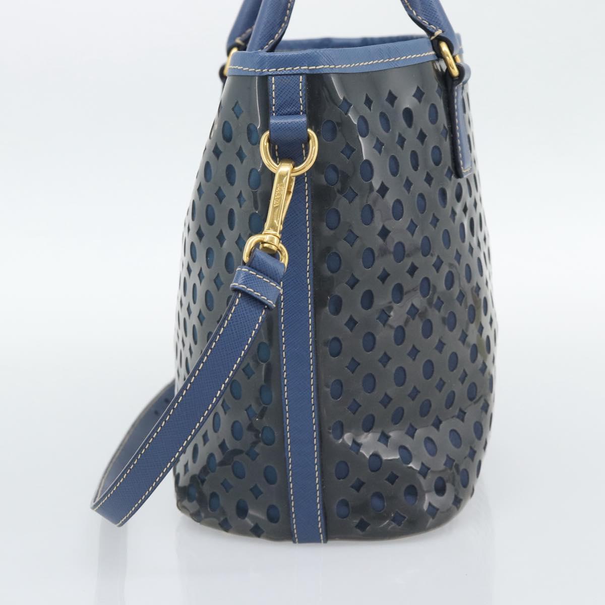 PRADA Hand Bag Vinyl 2way Blue Gold Auth 193975