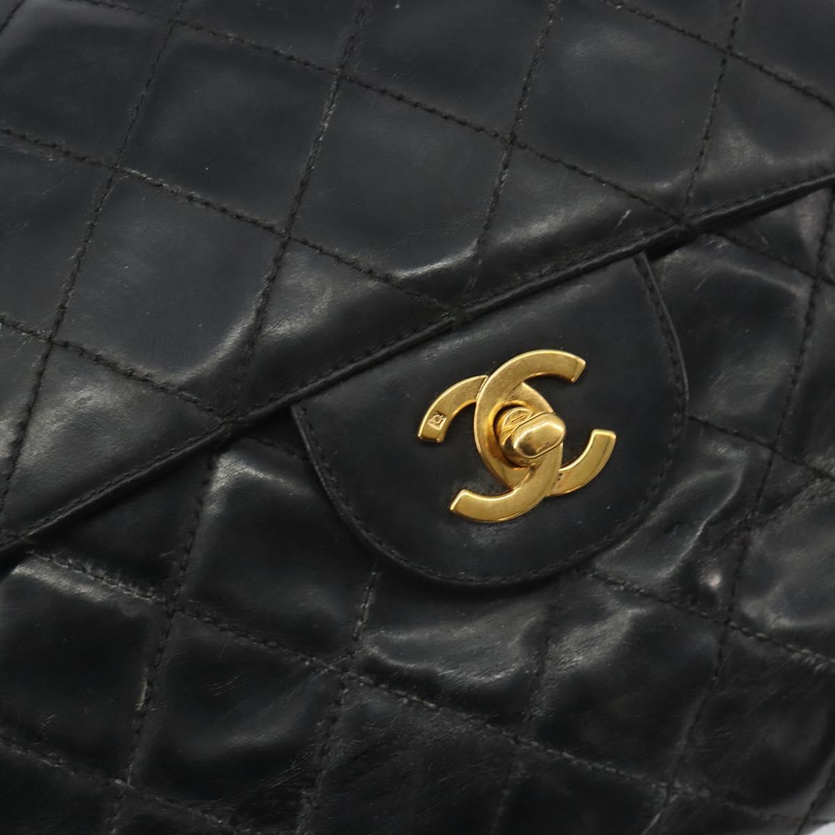 CHANEL Matelasse Chain Shoulder Bag Patent Leather Black Gold CC Auth 193976