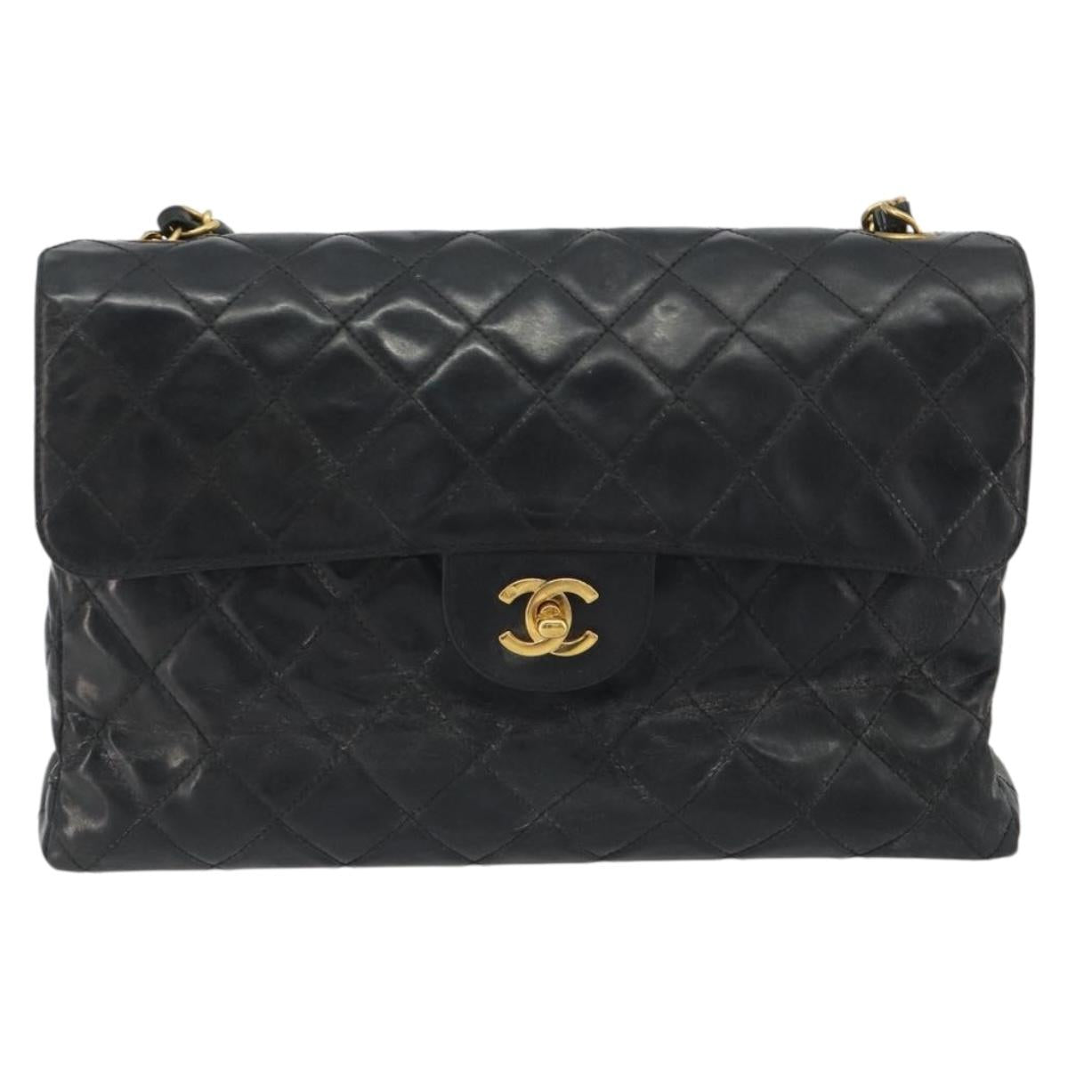 CHANEL Matelasse Chain Shoulder Bag Patent Leather Black Gold CC Auth 193976
