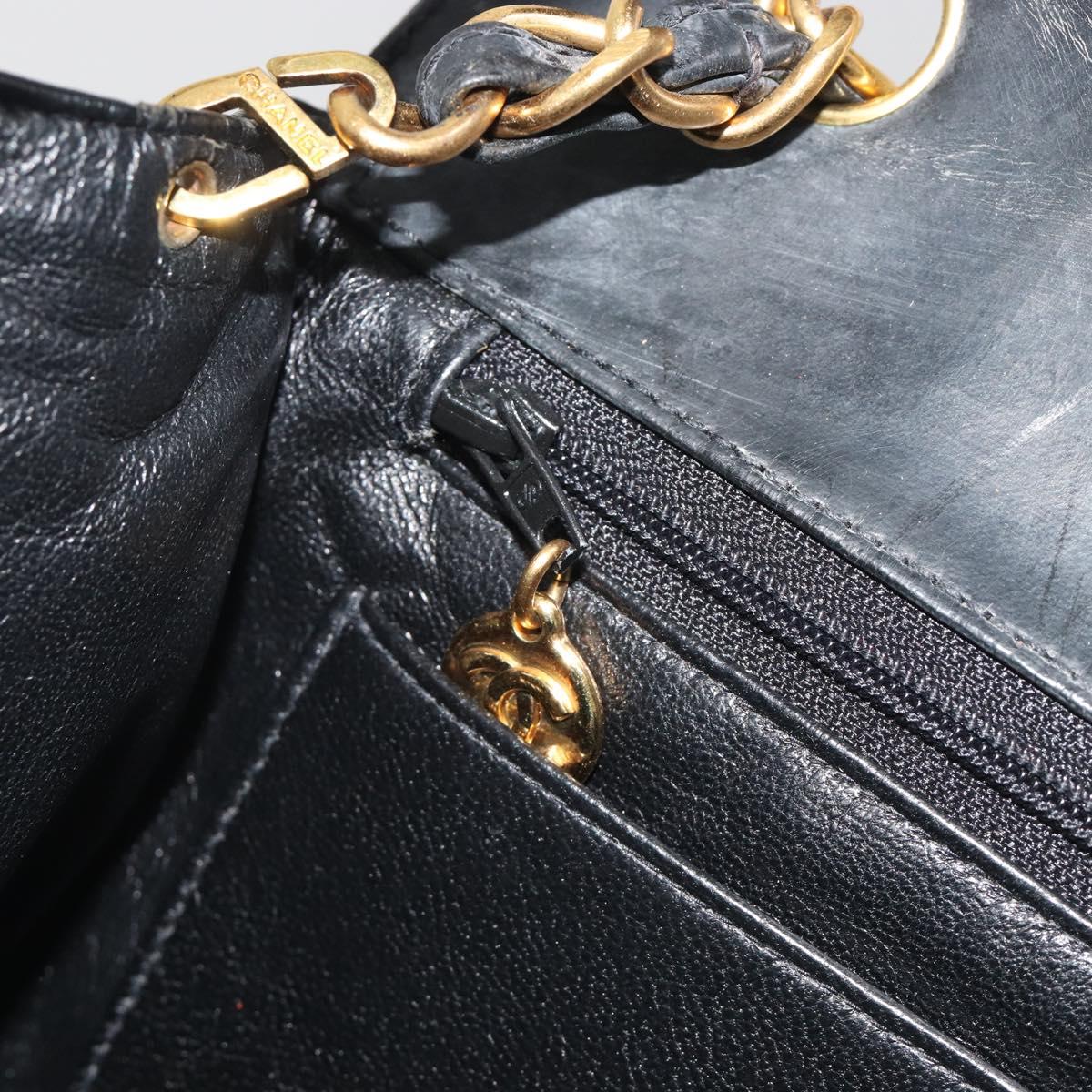 CHANEL Matelasse Chain Shoulder Bag Patent Leather Black Gold CC Auth 193976