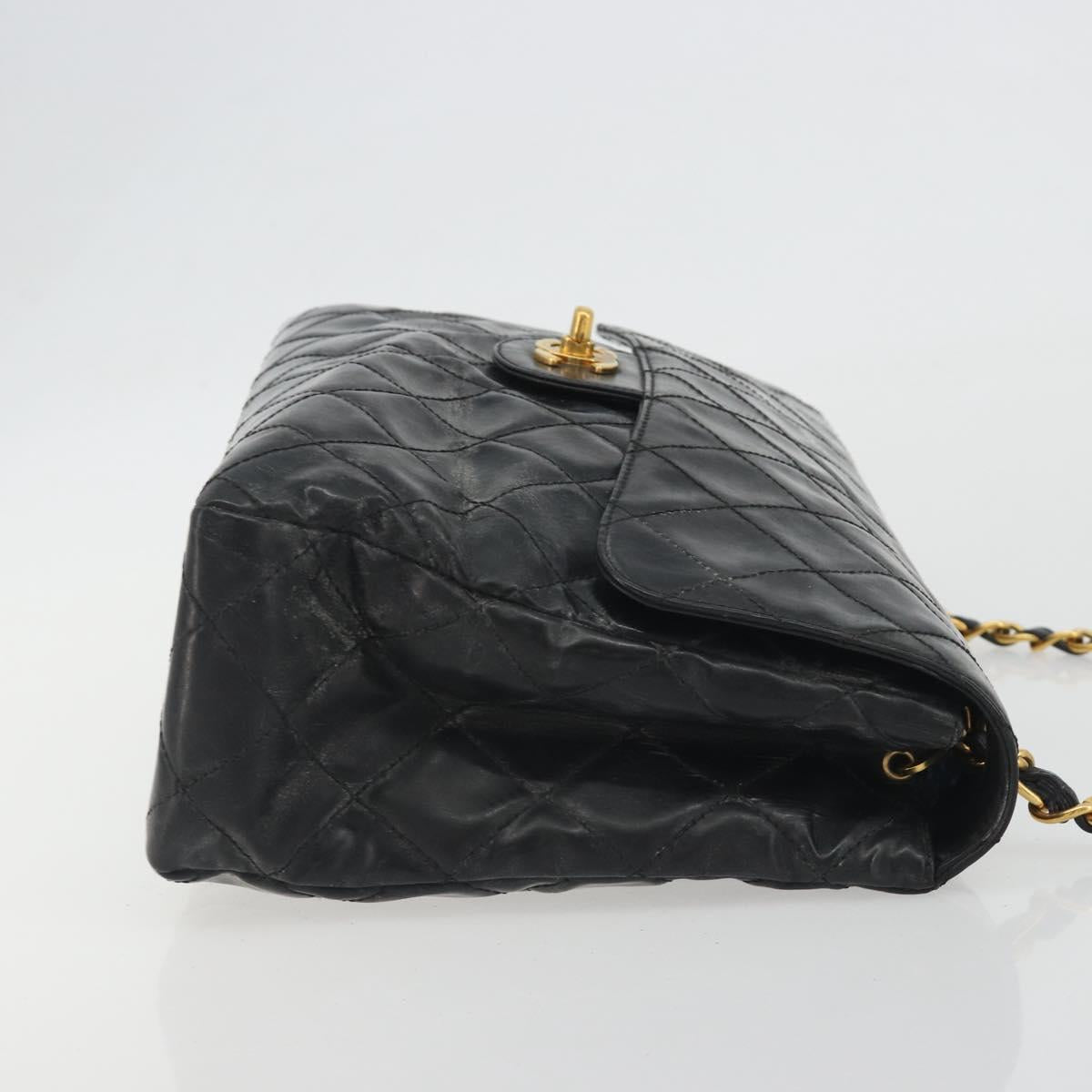 CHANEL Matelasse Chain Shoulder Bag Patent Leather Black Gold CC Auth 193976