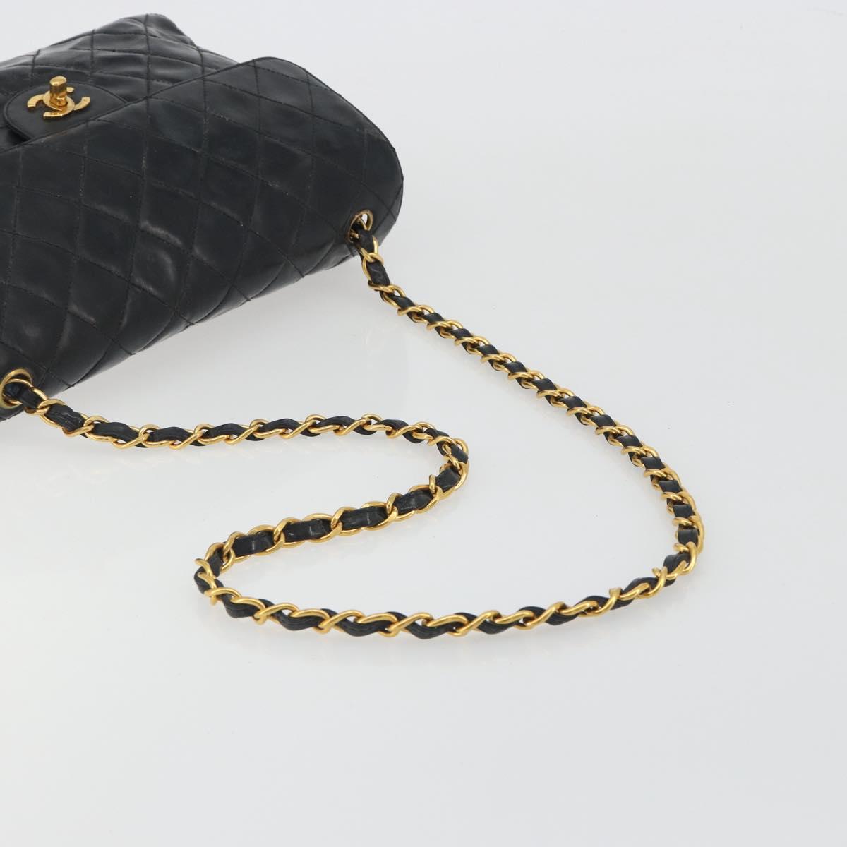 CHANEL Matelasse Chain Shoulder Bag Patent Leather Black Gold CC Auth 193976