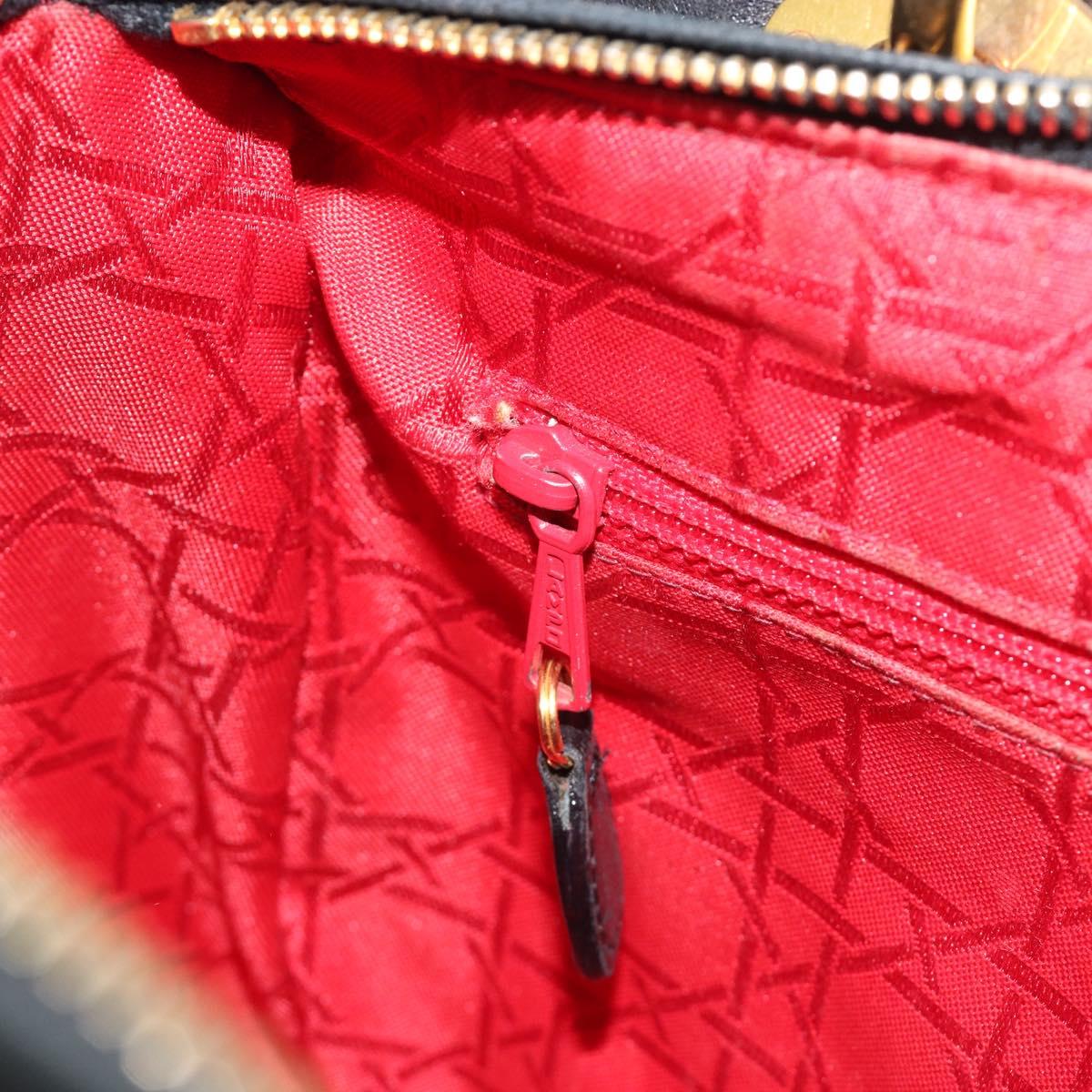 Christian Dior Canage Hand Bag Lamb Skin Black Gold Auth 193978A