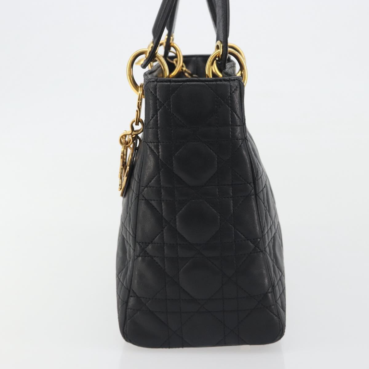 Christian Dior Canage Hand Bag Lamb Skin Black Gold Auth 193978A