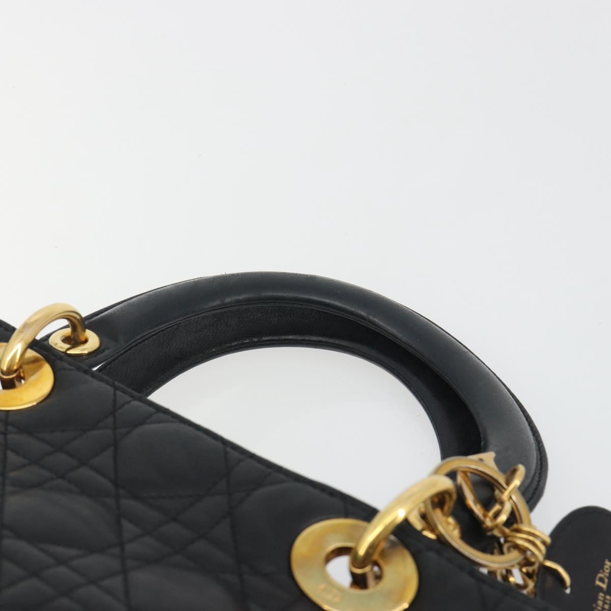 Christian Dior Canage Hand Bag Lamb Skin Black Gold Auth 193978A