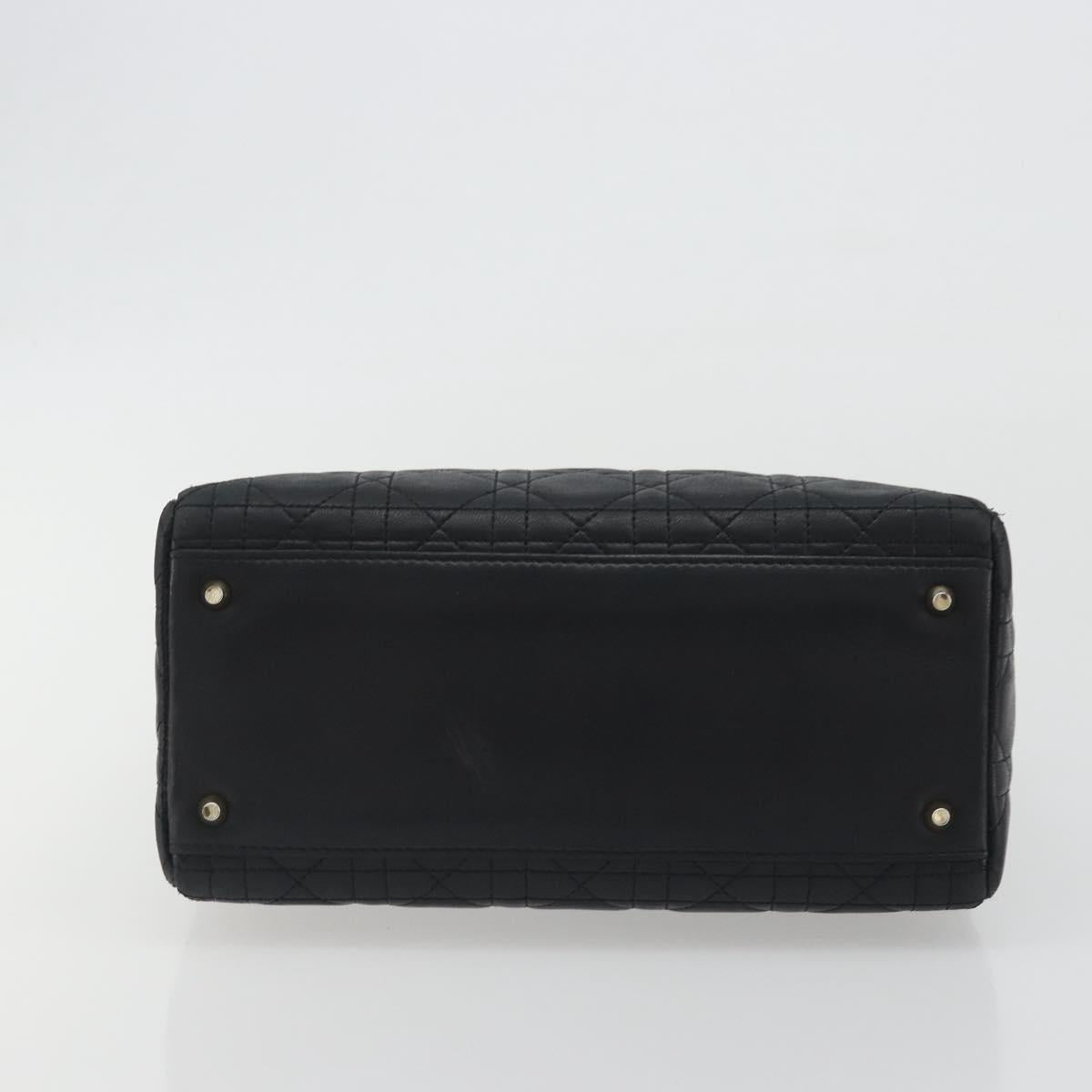 Christian Dior Canage Hand Bag Lamb Skin Black Gold Auth 193978A