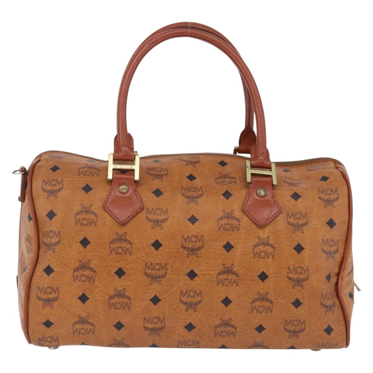 MCM Vicetos Logogram Hand Bag PVC Leather 2way Brown Gold Auth 193981
