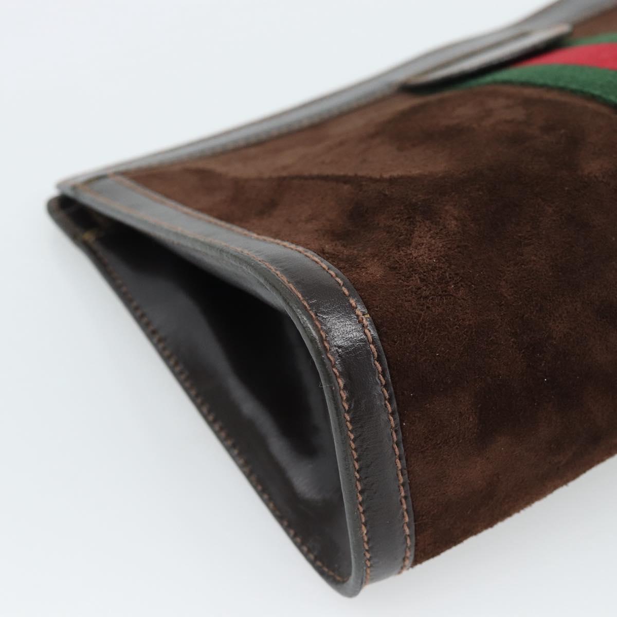 GUCCI Web Sherry Line Clutch Bag Suede Brown Auth 193983A
