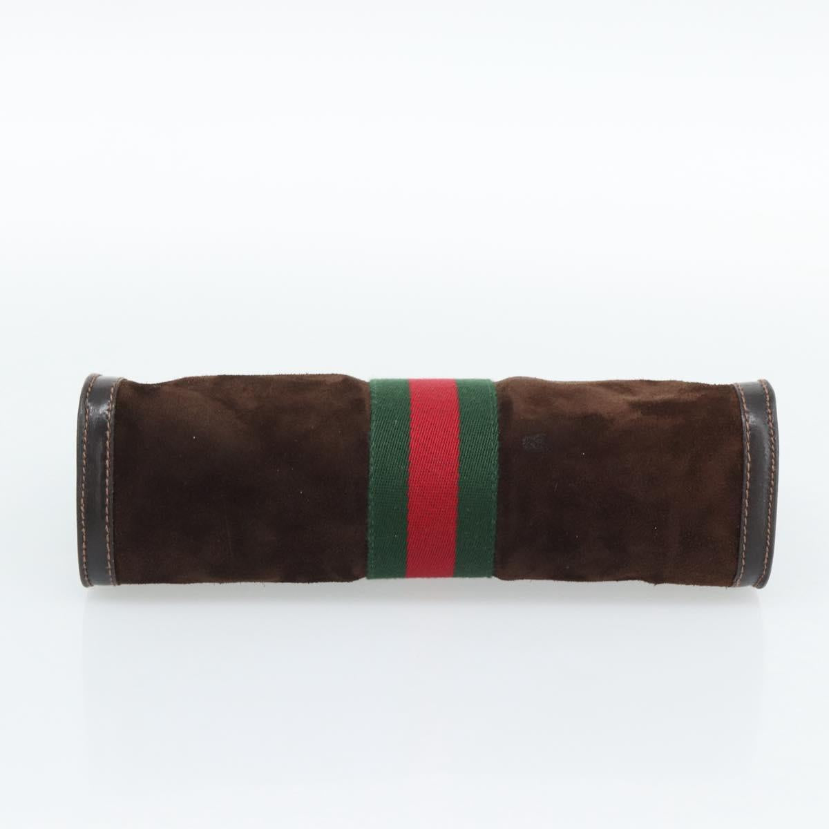 GUCCI Web Sherry Line Clutch Bag Suede Brown Auth 193983A