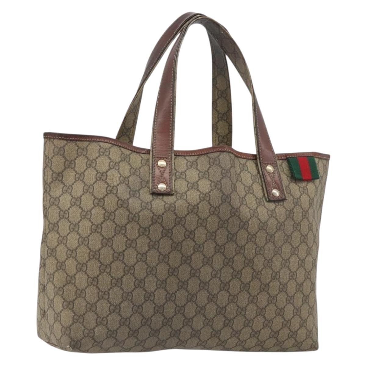 GUCCI GG Supreme Web Sherry Line Tote Bag PVC Beige Gold 211134 Auth 193984