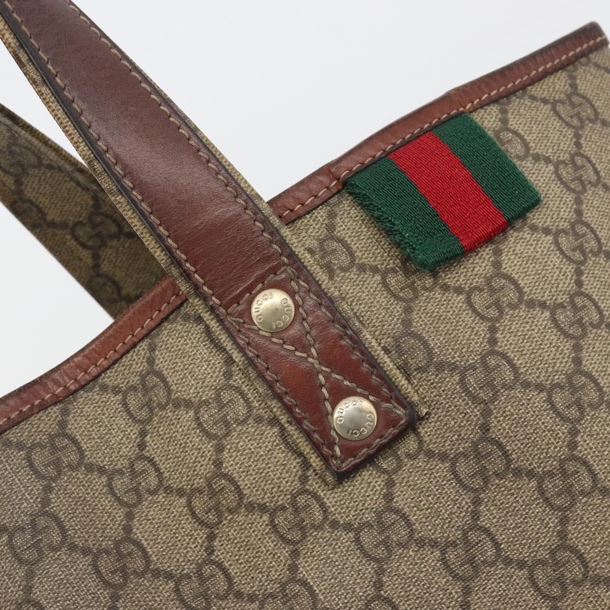 GUCCI GG Supreme Web Sherry Line Tote Bag PVC Beige Gold 211134 Auth 193984