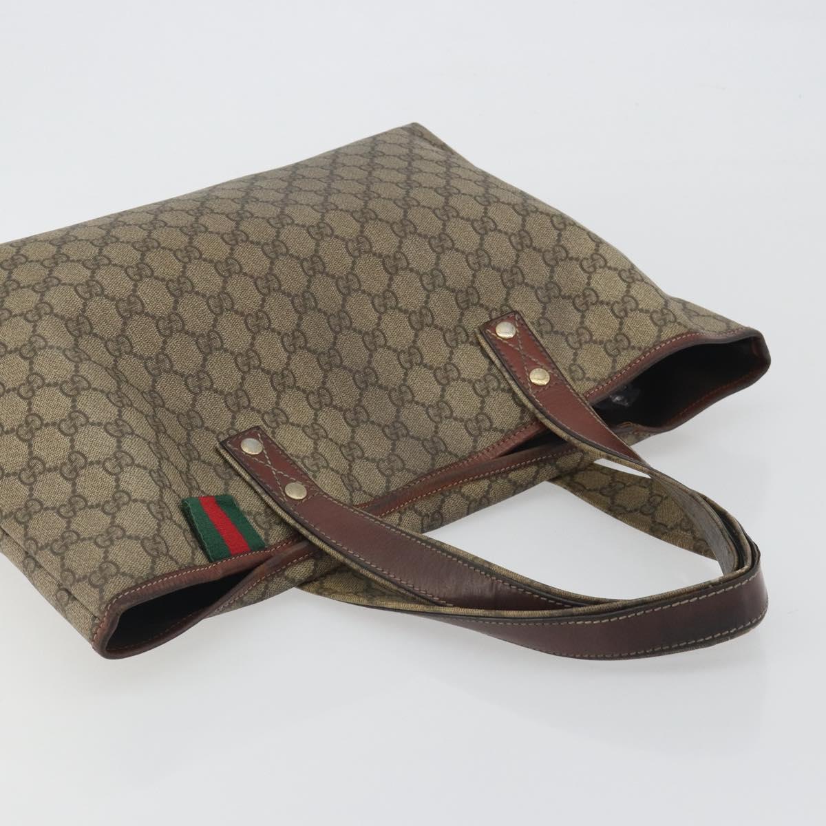 GUCCI GG Supreme Web Sherry Line Tote Bag PVC Beige Gold 211134 Auth 193984