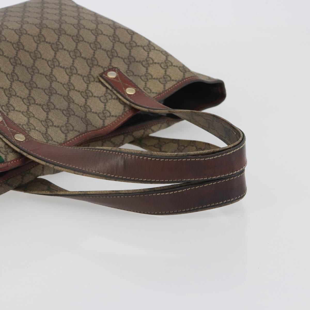 GUCCI GG Supreme Web Sherry Line Tote Bag PVC Beige Gold 211134 Auth 193984