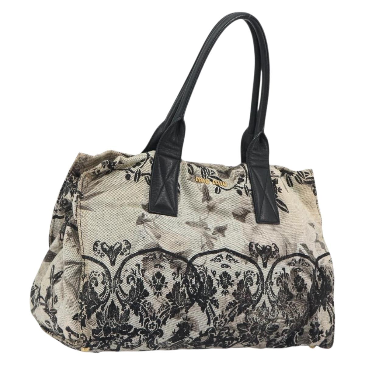Miu Miu Tote Bag Canvas Beige Gold Auth 193986