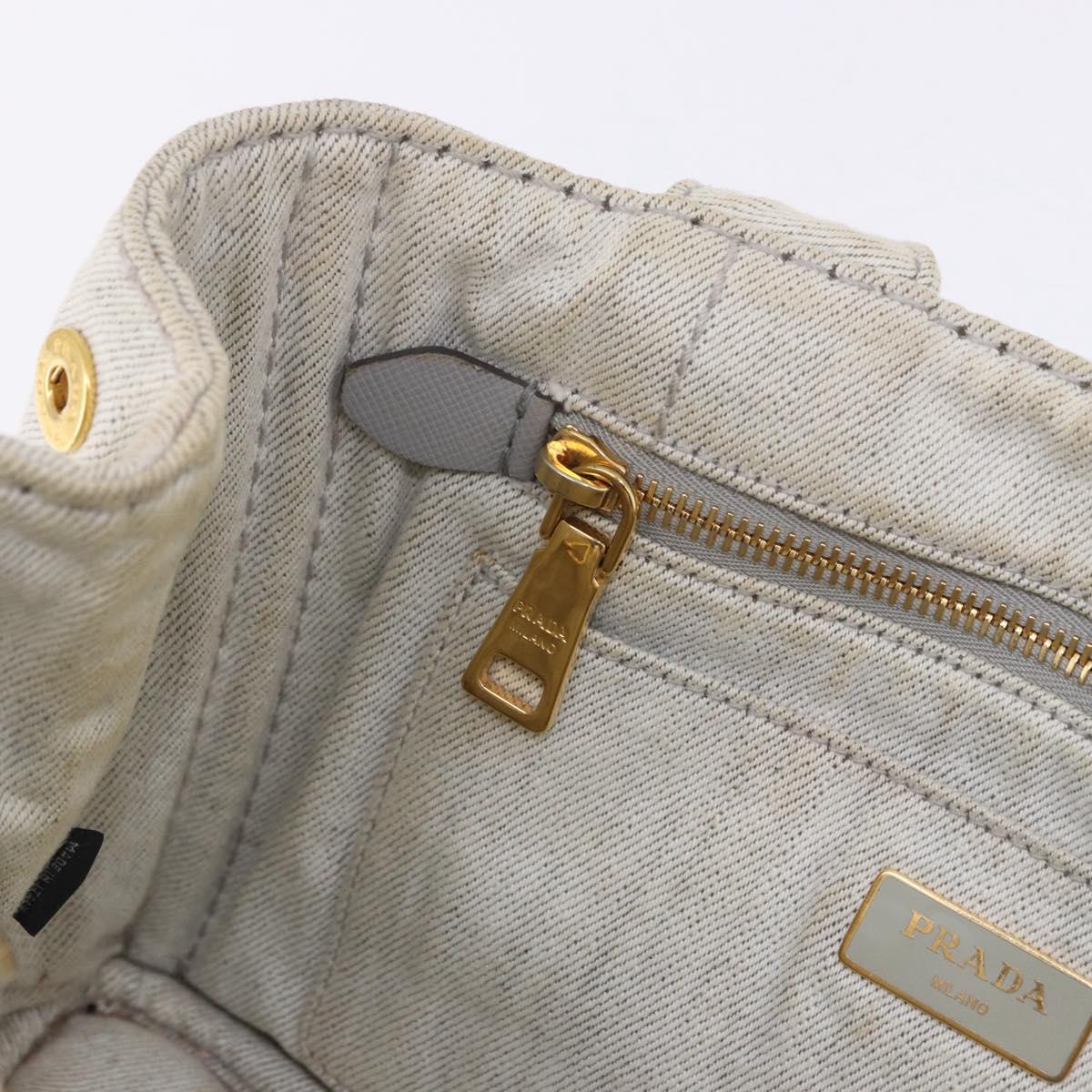 PRADA Canapa PM Hand Bag Canvas 2way Gray Gold Auth 193992