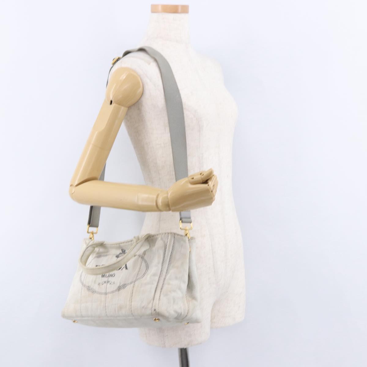 PRADA Canapa PM Hand Bag Canvas 2way Gray Gold Auth 193992