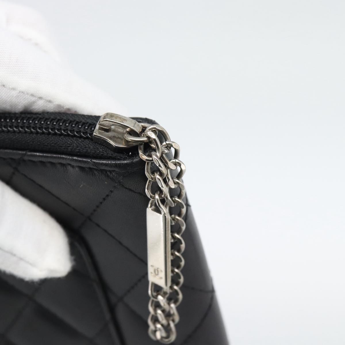 CHANEL Matelasse Cambon Line Long Wallet Leather Black Silver CC Auth 193997