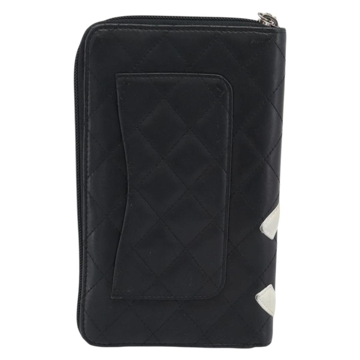 CHANEL Matelasse Cambon Line Long Wallet Leather Black Silver CC Auth 193997