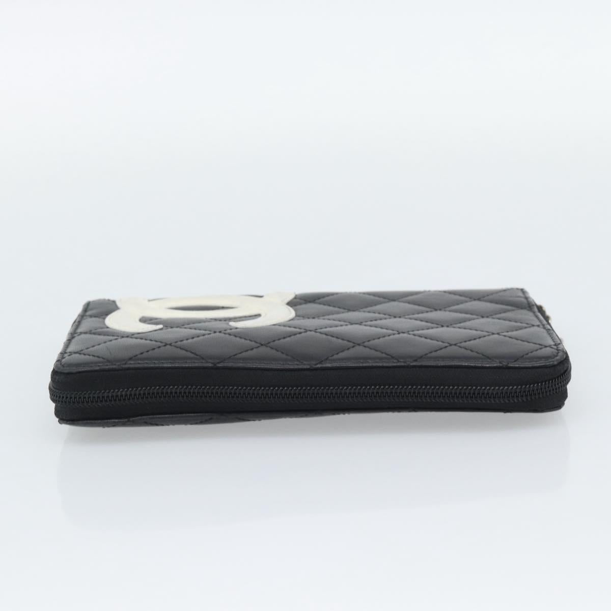 CHANEL Matelasse Cambon Line Long Wallet Leather Black Silver CC Auth 193997