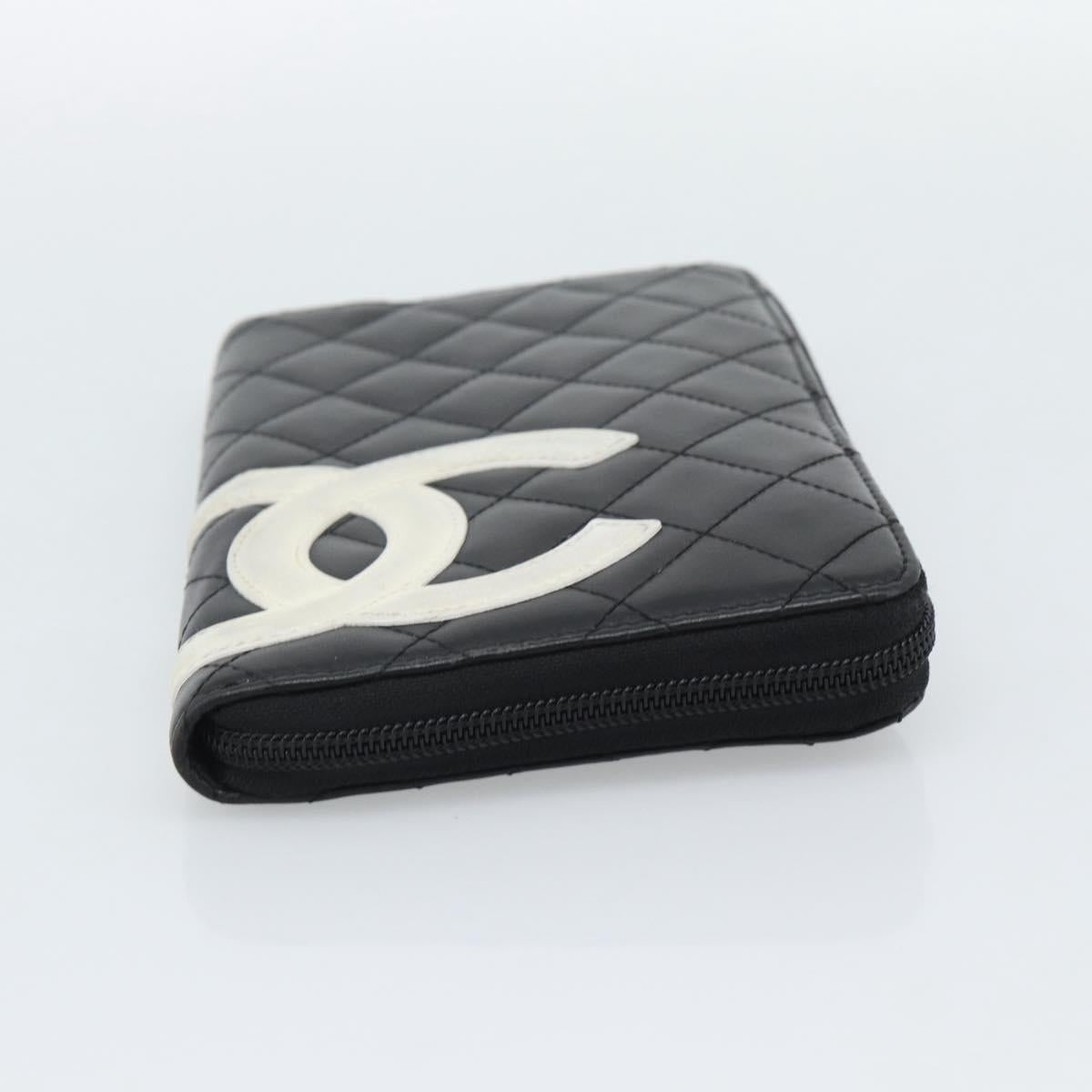 CHANEL Matelasse Cambon Line Long Wallet Leather Black Silver CC Auth 193997