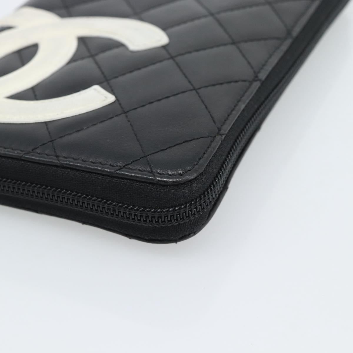CHANEL Matelasse Cambon Line Long Wallet Leather Black Silver CC Auth 193997