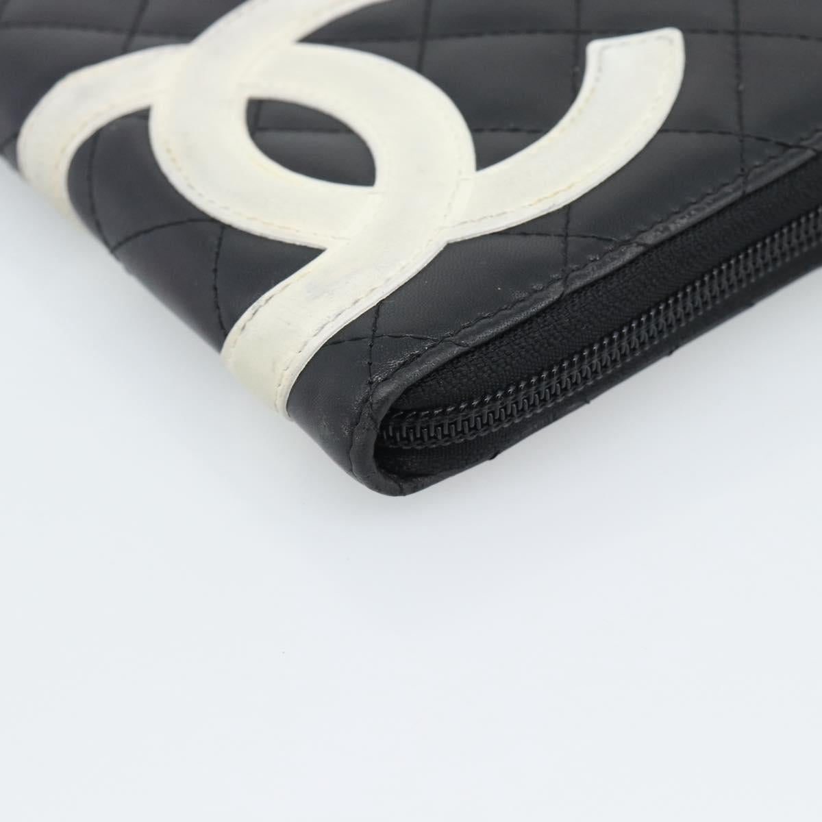 CHANEL Matelasse Cambon Line Long Wallet Leather Black Silver CC Auth 193997