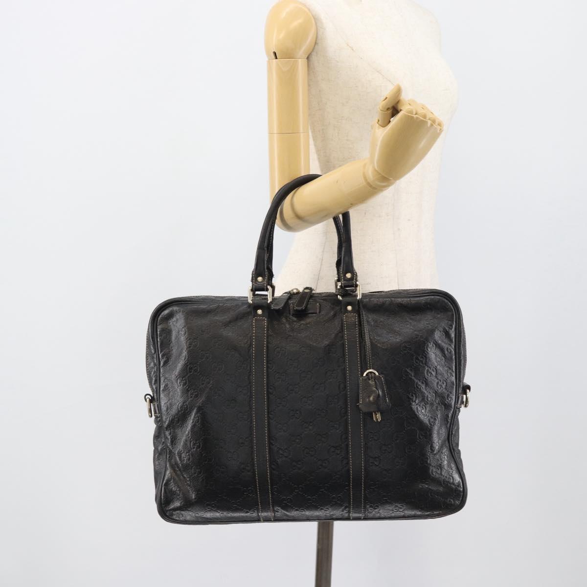 GUCCI GG Canvas Guccissima Bag Leather 2way Black Gold 201480 Auth 193998