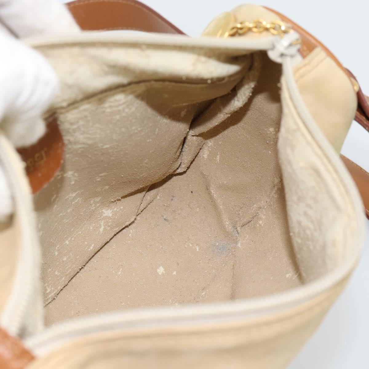 GUCCI Shoulder Bag Suede Outlet Beige Gold 007 090 0213 Auth 194001