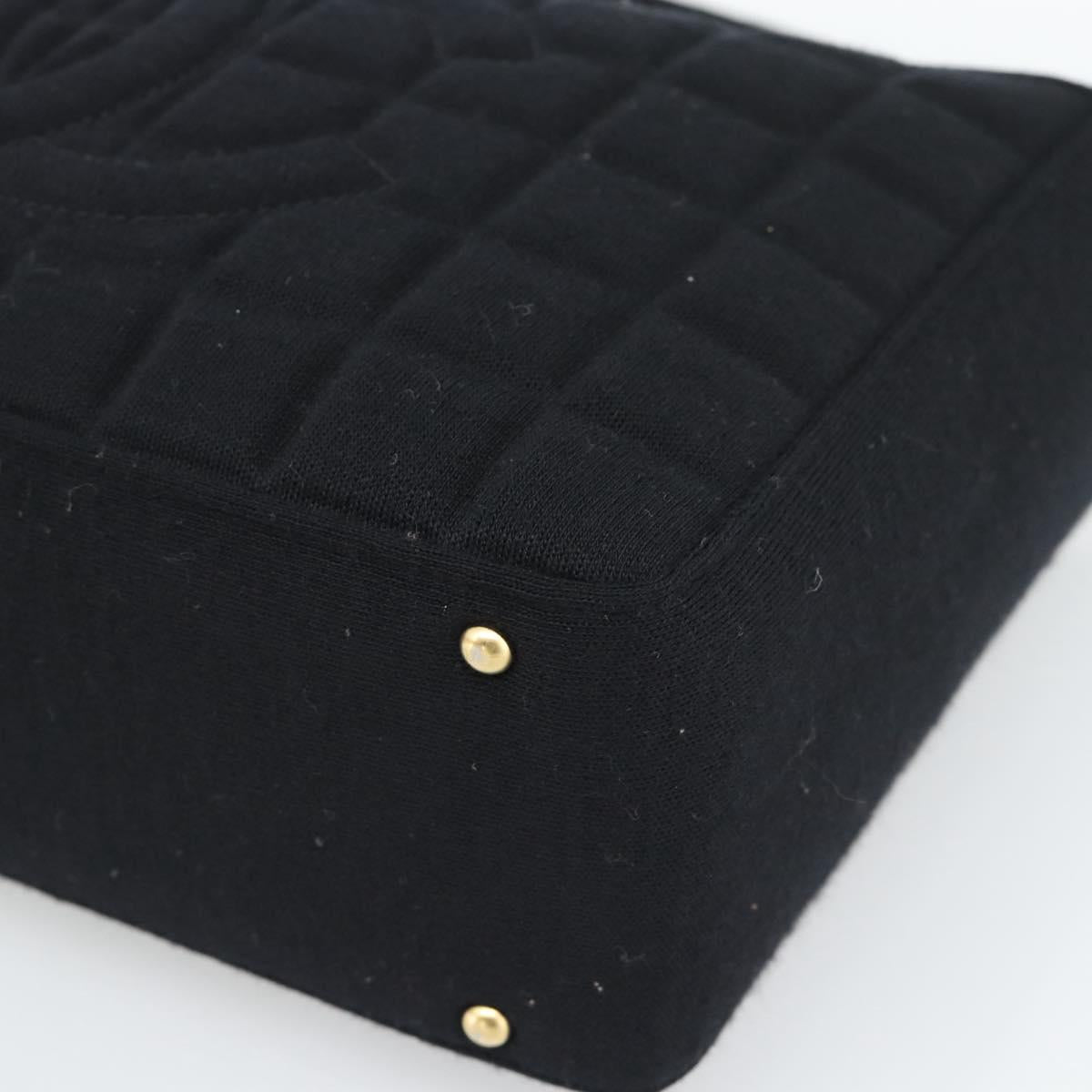 CHANEL Choco Bar Hand Bag Cotton Black Gold CC Auth 194003A
