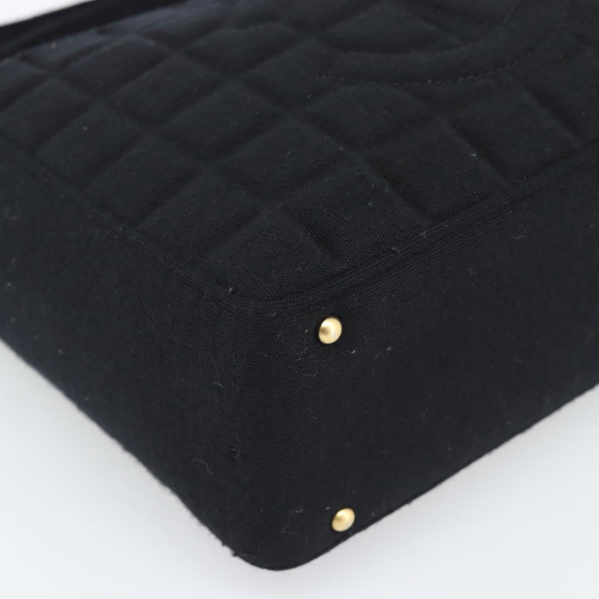 CHANEL Choco Bar Hand Bag Cotton Black Gold CC Auth 194003A