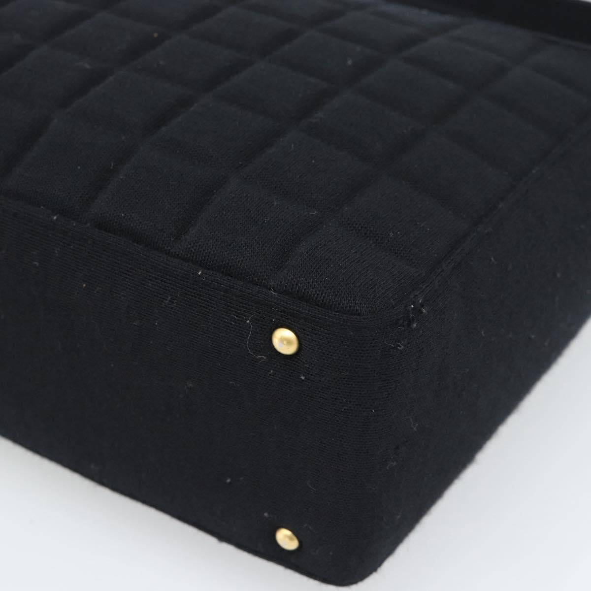 CHANEL Choco Bar Hand Bag Cotton Black Gold CC Auth 194003A