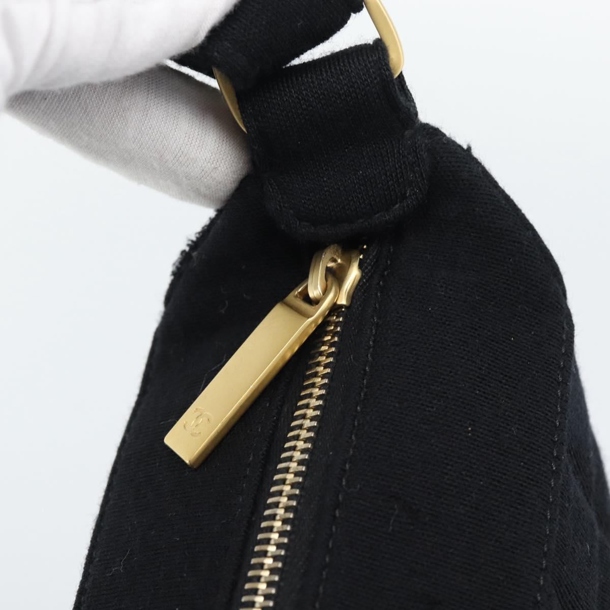 CHANEL Choco Bar Hand Bag Cotton Black Gold CC Auth 194003A