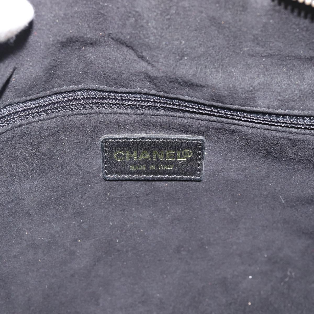 CHANEL Choco Bar Hand Bag Cotton Black Gold CC Auth 194003A