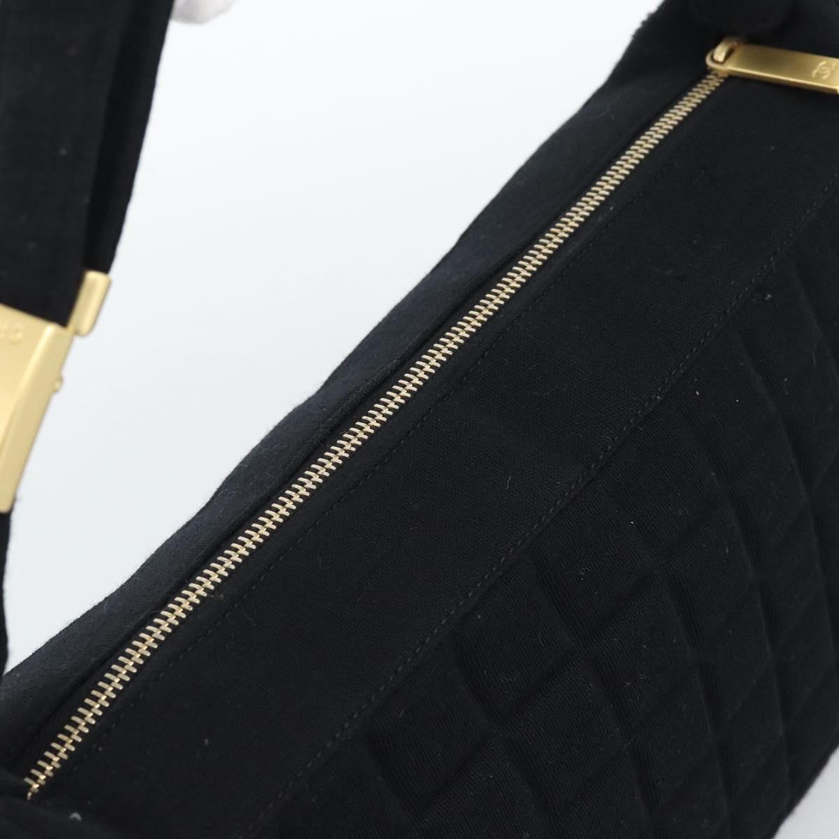 CHANEL Choco Bar Hand Bag Cotton Black Gold CC Auth 194003A