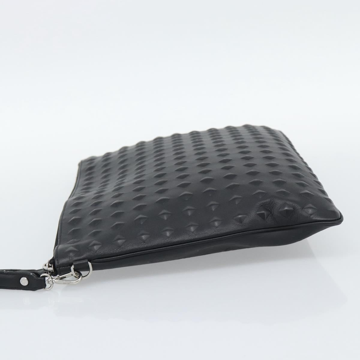 MCM Vicetos Logogram Clutch Bag PVC Leather Black Silver Auth 194004A