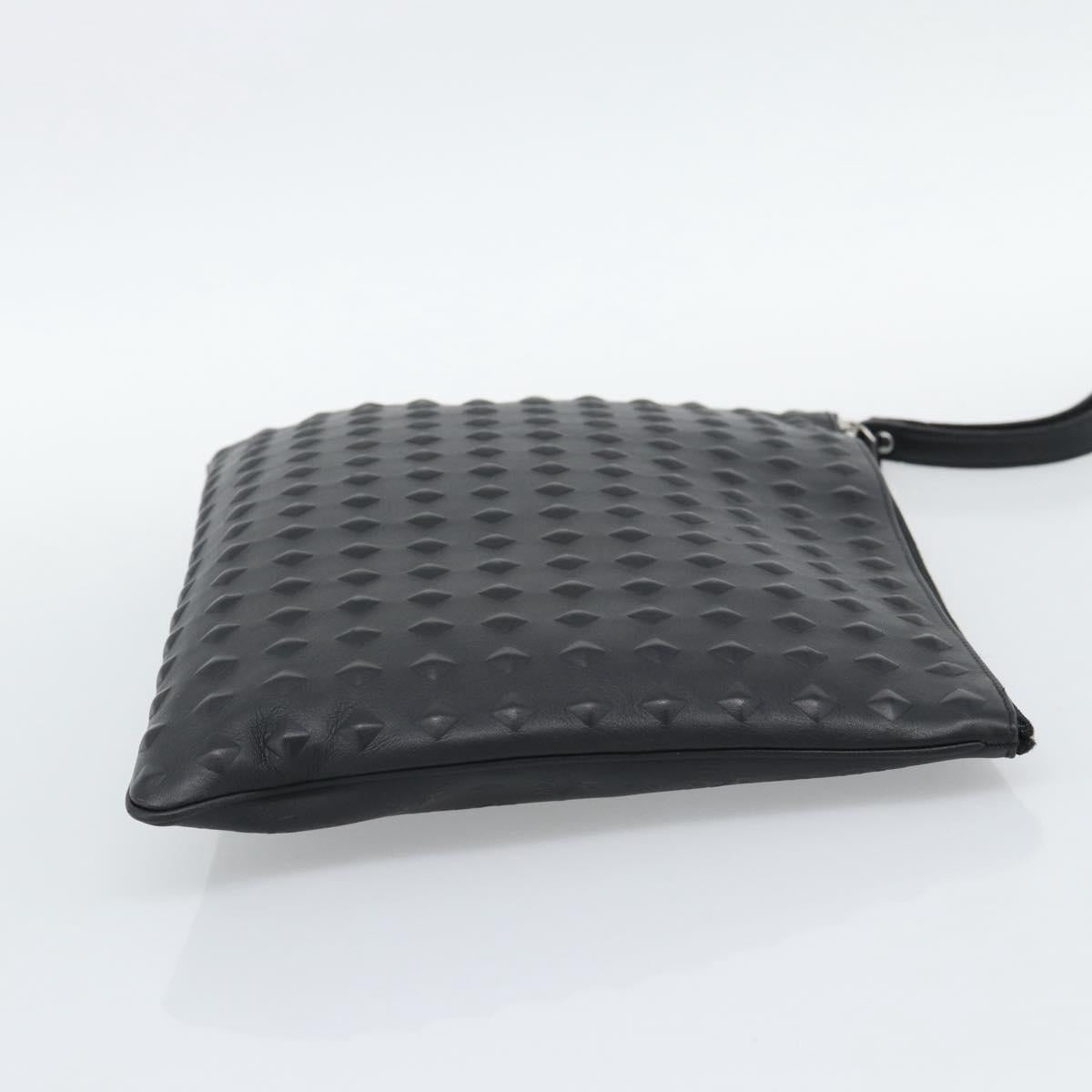 MCM Vicetos Logogram Clutch Bag PVC Leather Black Silver Auth 194004A