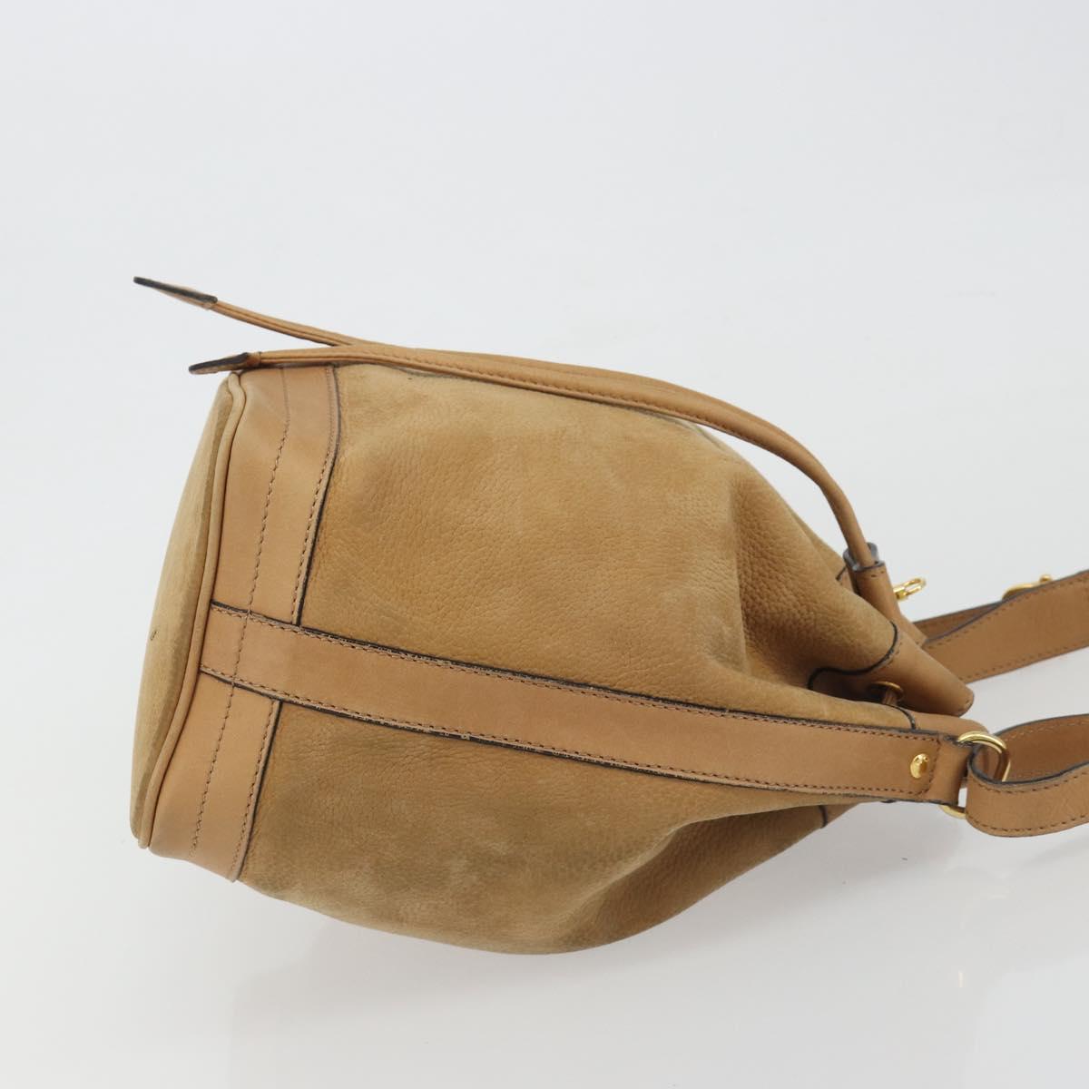 CELINE Shoulder Bag Leather Beige Gold Auth 194005