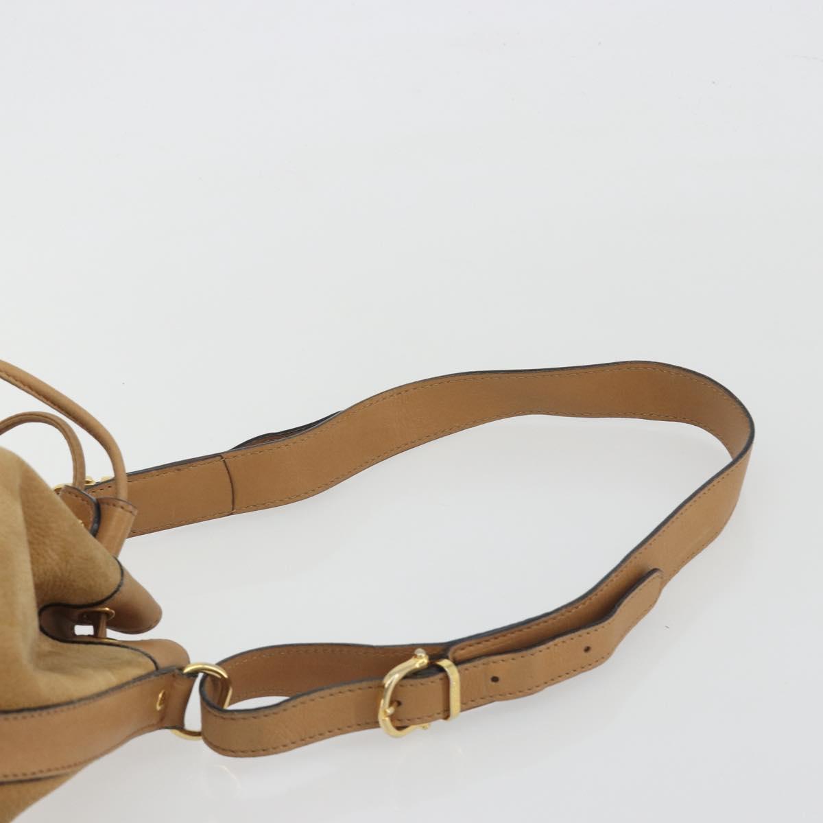 CELINE Shoulder Bag Leather Beige Gold Auth 194005