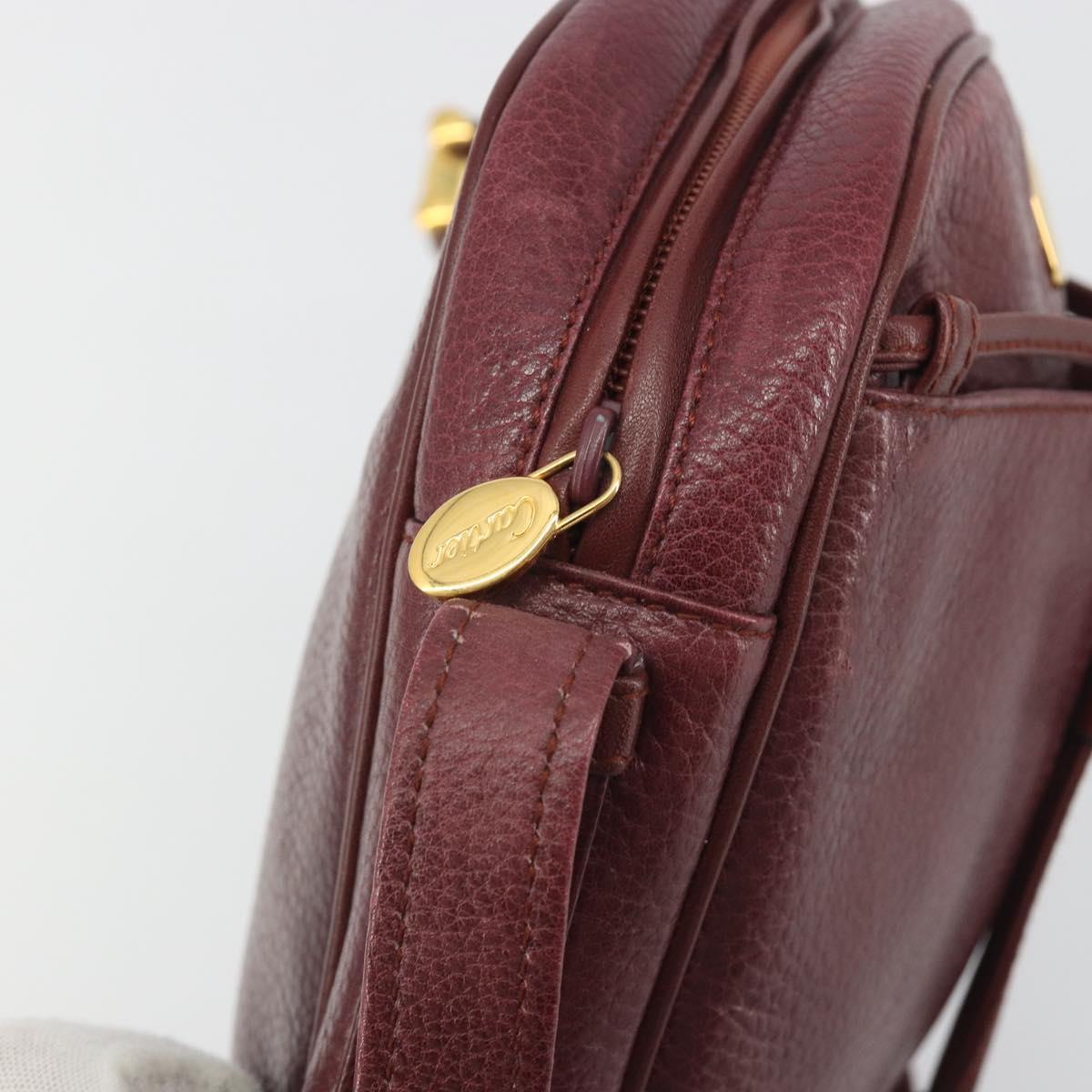 CARTIER Must Line Shoulder Bag Leather Bordeaux Gold Auth 194006