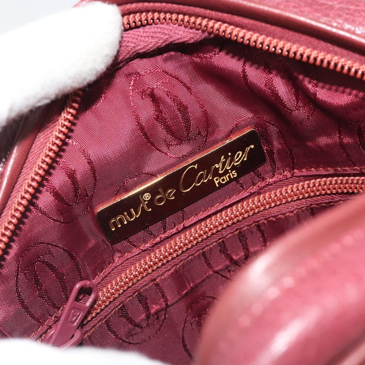 CARTIER Must Line Shoulder Bag Leather Bordeaux Gold Auth 194006