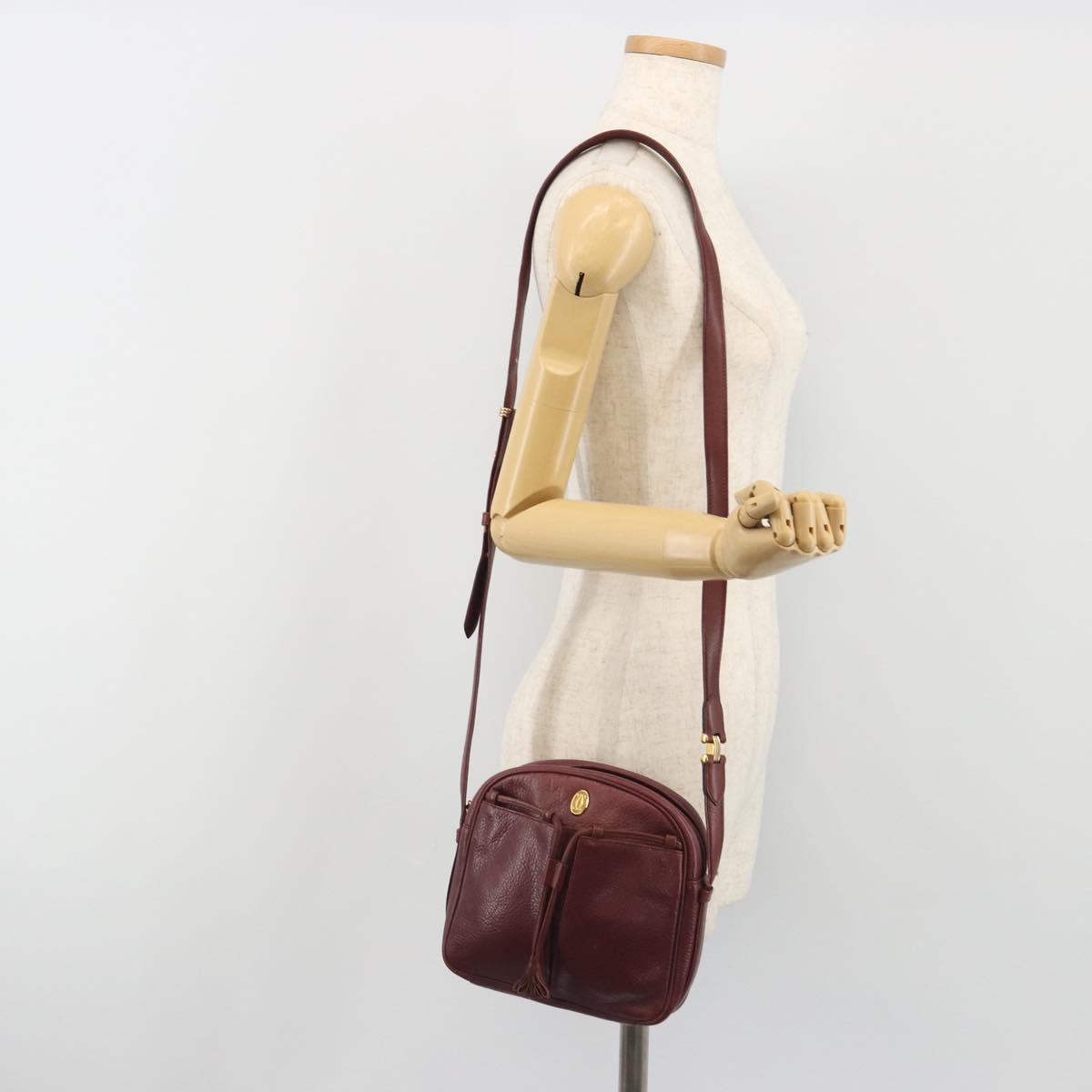 CARTIER Must Line Shoulder Bag Leather Bordeaux Gold Auth 194006