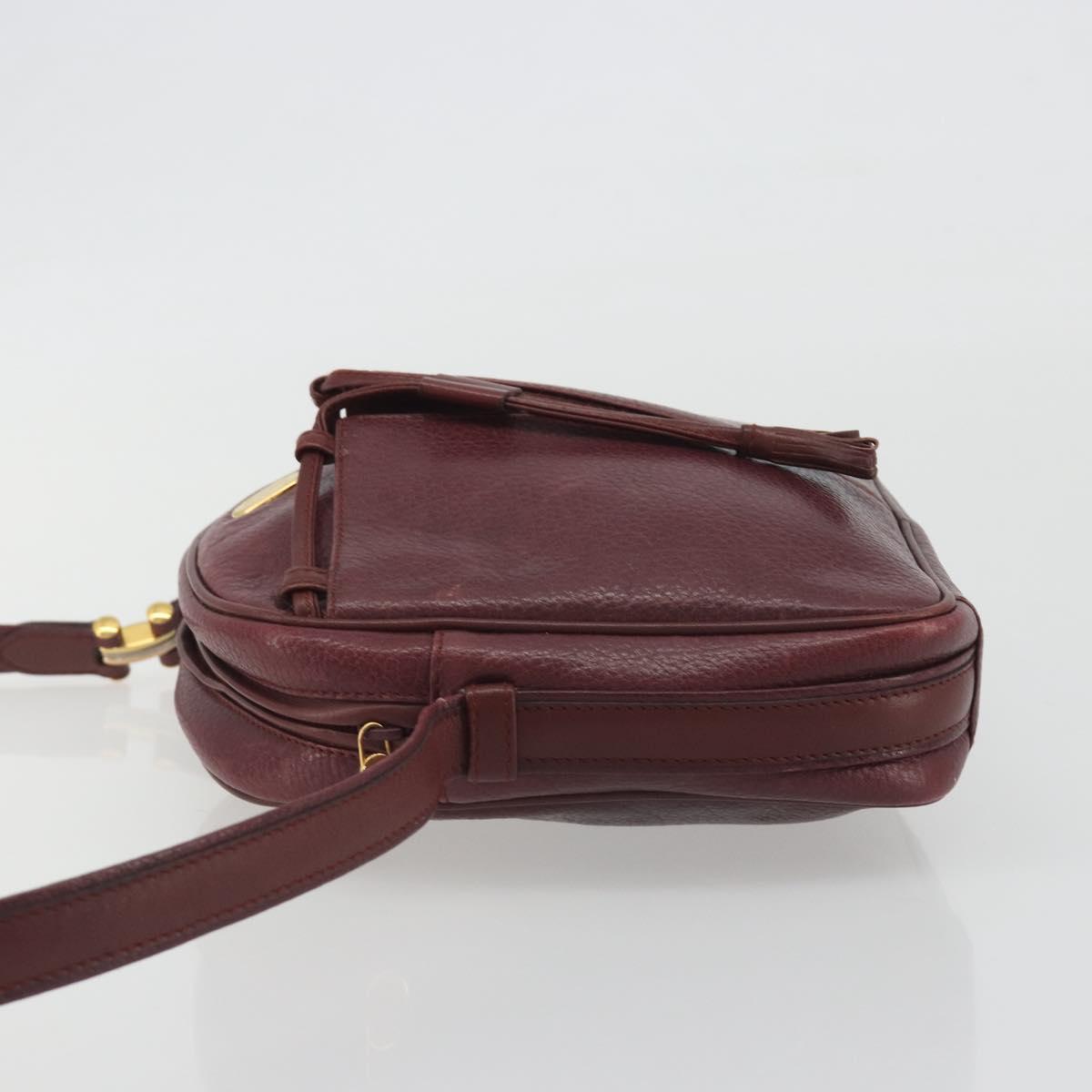 CARTIER Must Line Shoulder Bag Leather Bordeaux Gold Auth 194006