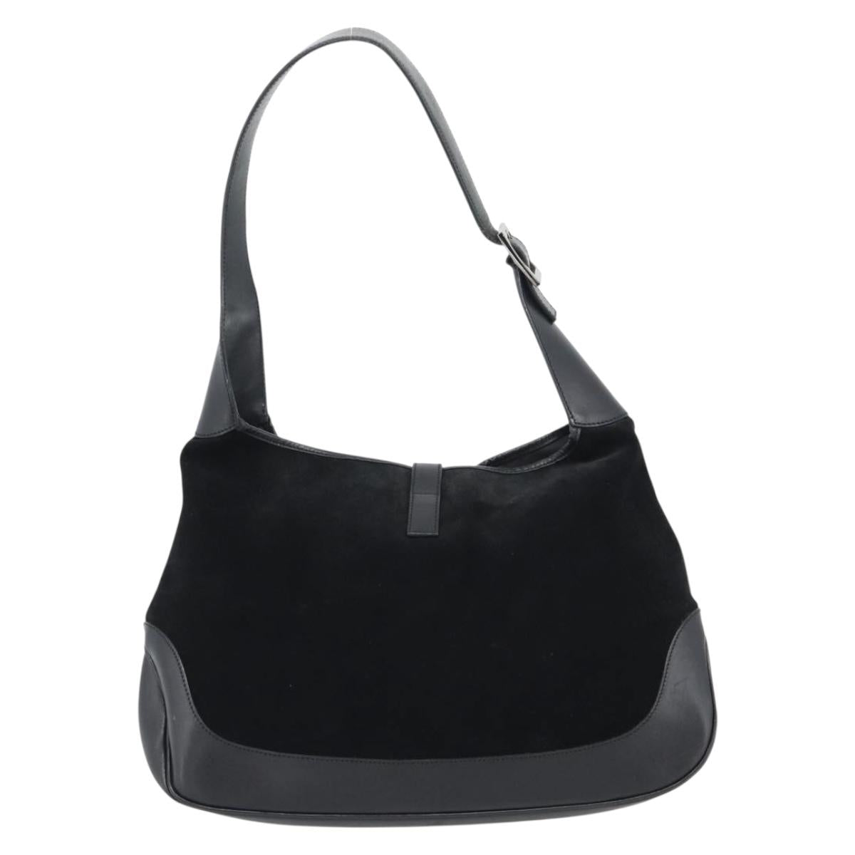 GUCCI Jackie Hand Bag Suede Black Silver 001 3346 Auth 194007