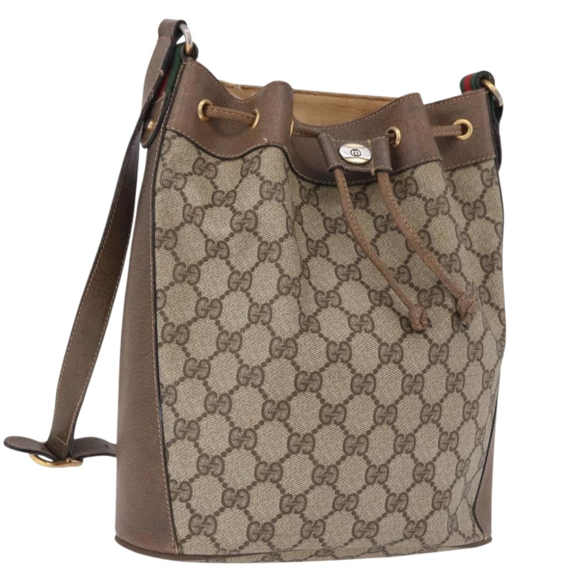 GUCCI GG Supreme Web Sherry Line Bag PVC Beige Gold 41 02 034 Auth 194011