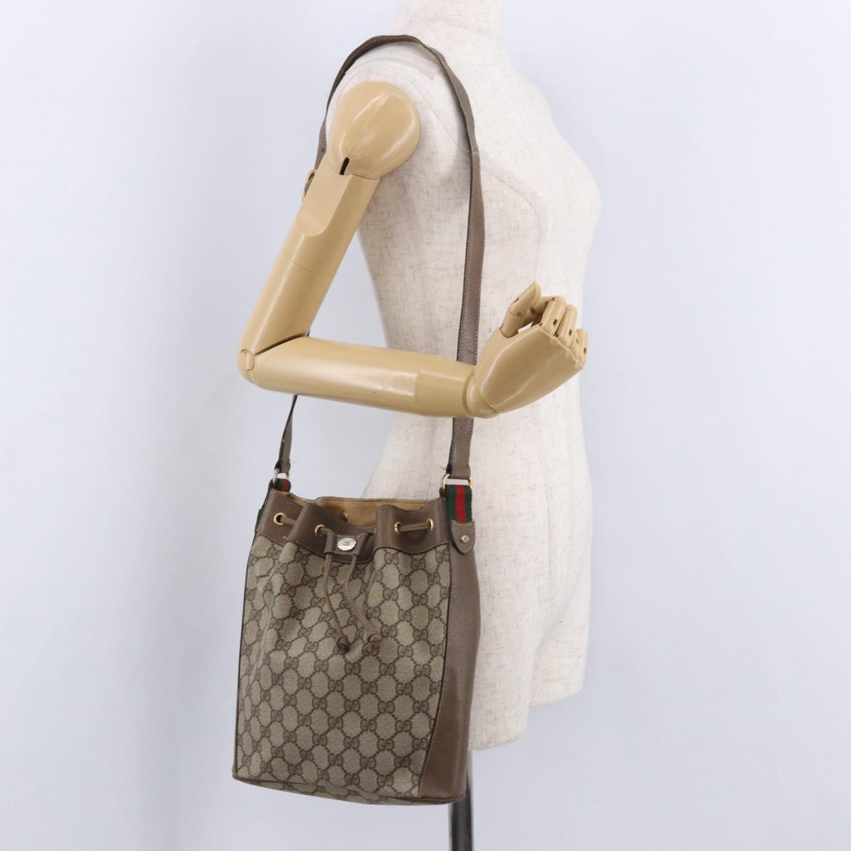 GUCCI GG Supreme Web Sherry Line Bag PVC Beige Gold 41 02 034 Auth 194011