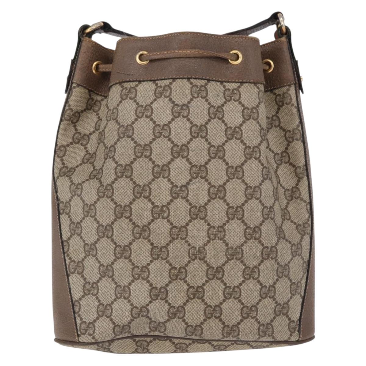 GUCCI GG Supreme Web Sherry Line Bag PVC Beige Gold 41 02 034 Auth 194011