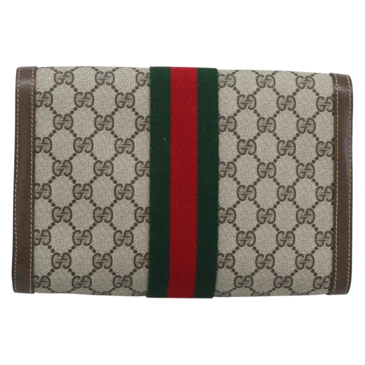 GUCCI GG Supreme Web Sherry Line Bag PVC Beige Gold 378 014 3087 Auth 194012