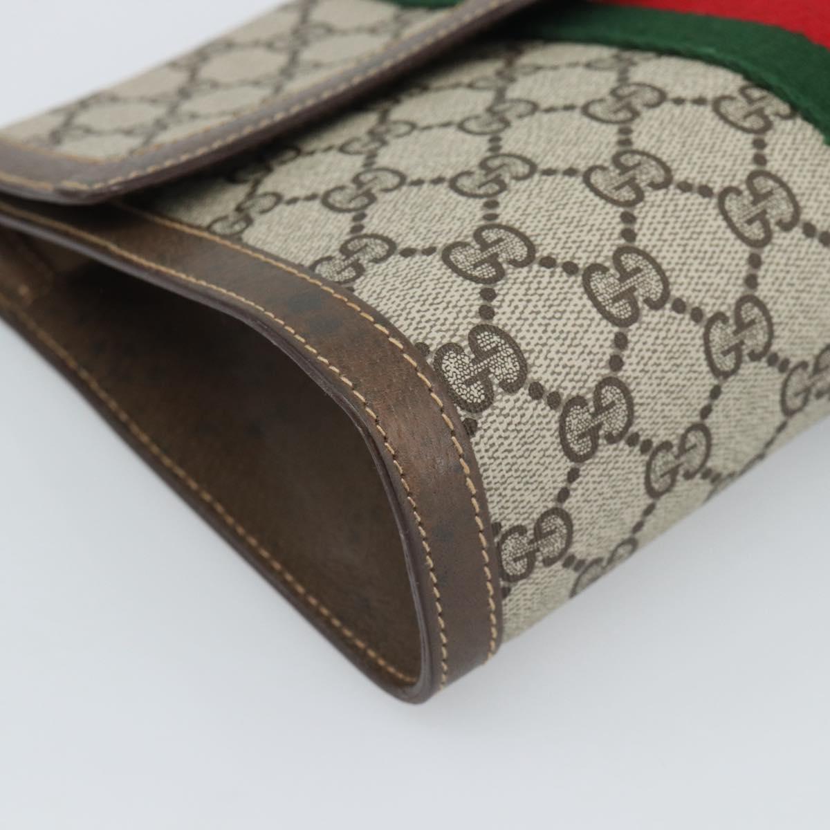 GUCCI GG Supreme Web Sherry Line Bag PVC Beige Gold 378 014 3087 Auth 194012