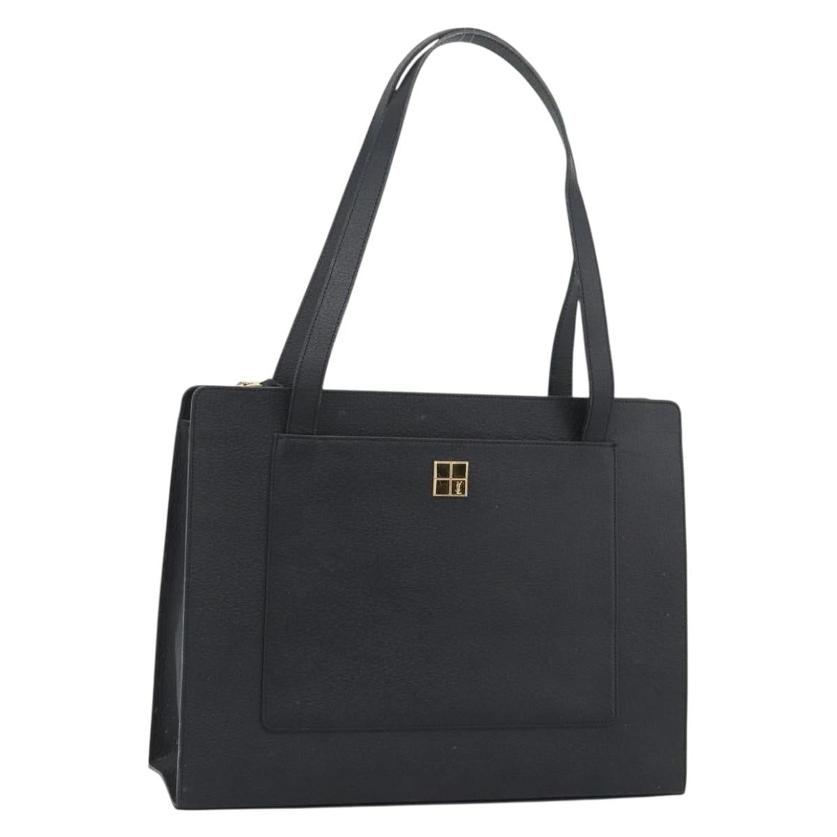 SAINT LAURENT Tote Bag Leather Black Gold Auth 194015