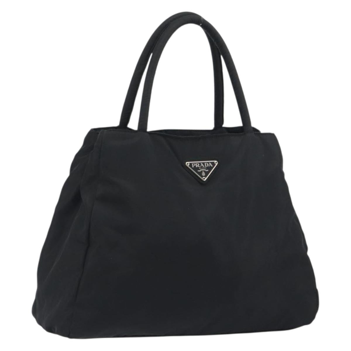 PRADA Hand Bag Nylon Black Silver Auth 194017